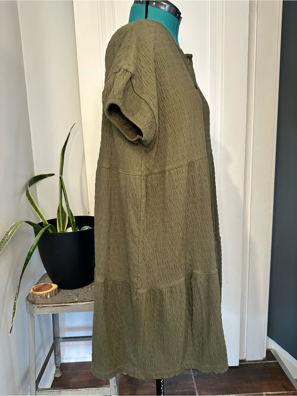 Madewell Olive Green Textured Dress - Picture 3 of 7